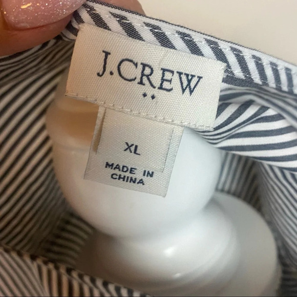 J Crew Top Organic Cotton Striped Box Blouse Black & White Long Sleeve Pocket - Picture 11 of 13